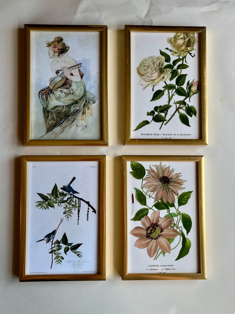Vintage Mixed Matls Gold Tone Resin Picture Frames w/ Fine Art Prints-Set of 4